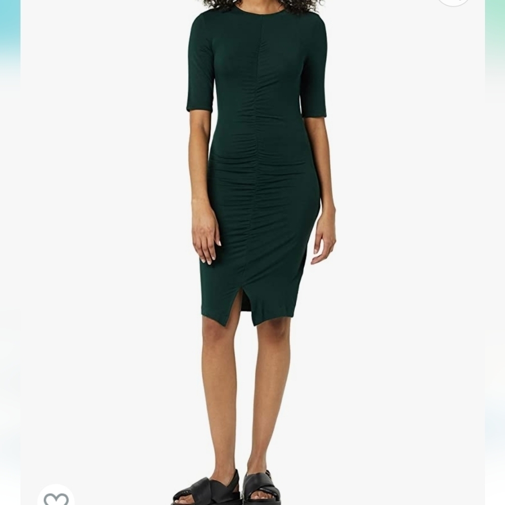 Daily Ritual Jersey Ruched Front Half-Sleeve Dress in Dark Green Size XXL